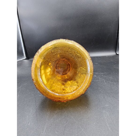 Vintage Clear Amber Squat Decanter Raised Daisy Flower Floral Design MCM - Picture 5 of 8